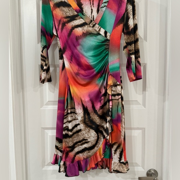 Barcelino ARIANA wrap dress multi color ruffle size medium - Picture 3 of 7